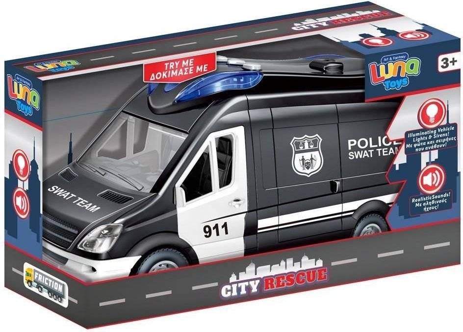 LUNA ΟΧΗΜΑ ΒΑΝ ΑΣΤΥΝΟΜΊΑ FRICTION LUNA TOYS 1:16 ΜΕ ΦΩΣ ΚΑΙ ΗΧΟ ΜΑΥΡΟ