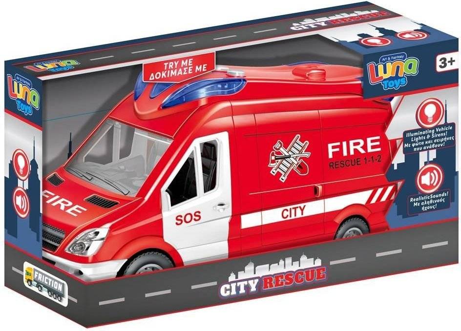 ΟΧΗΜΑ ΒΑΝ ΠΥΡΟΣΒΕΣΤΙΚΗ FRICTION LUNA TOYS 1:16 ΜΕ ΦΩΣ ΚΑΙ ΗΧΟ
