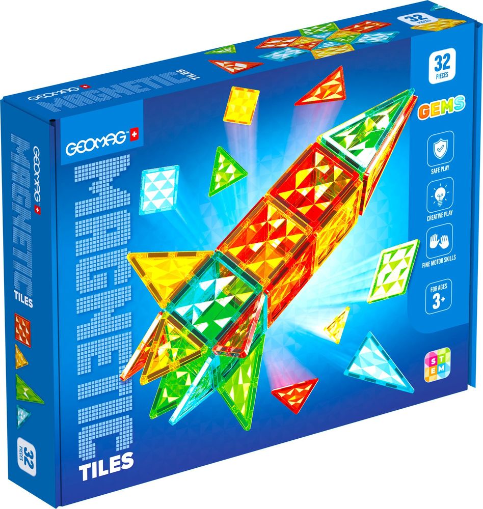 GEOMAG MAGNETIC TILES GEMS ROCKET 32PCS GEOMAG