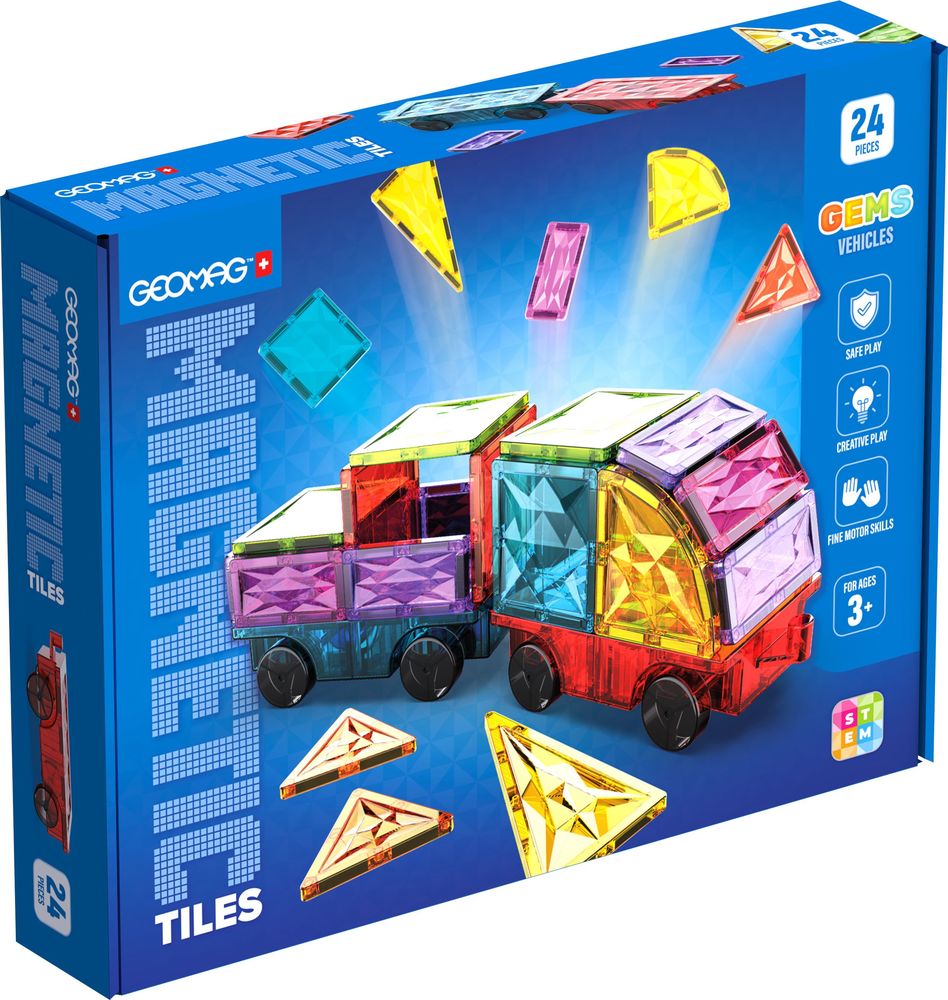 GEOMAG MAGNETIC TILES GEMS VEHICLES 24PCS GEOMAG