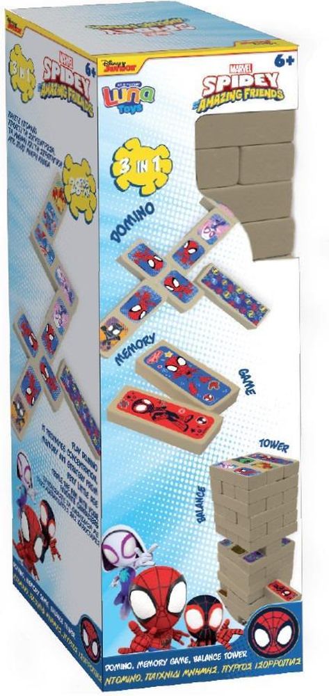 ΠΥΡΓΟΣ 3 ΣΕ 1 SPIDEY AND HIS AMAZING FRIENDS LUNA TOYS ΝΤΟΜΙΝΟ, ΜΝΗΜΗΣ ΚΑΙ ΙΣΟΡΡΟΠΙΑΣ 48 ΤΜΧ LUNA