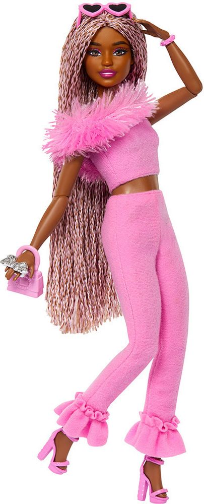 MATTEL BARBIE FASHIONISTAS:DELUXE STYLE-DOLL WITH PINK BRAIDS AND DARK SKIN