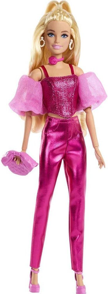 BARBIE: DELUXE STYLE METALLIC PINK SET WITH BLONDE HAIR DOLL