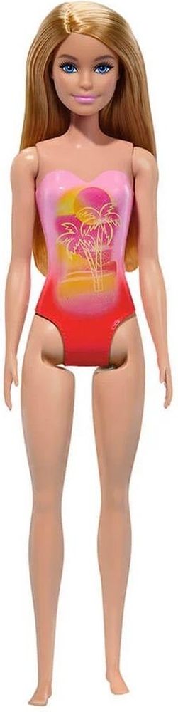 BARBIE: BEACH - BLOND HAIR DOLL WEARING PINK PALM TREE-PRINT SWIMSUIT MATTEL