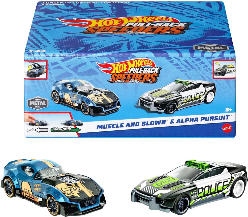 HOT WHEELS: PULL-BACK SPEEDERS - MUSCLE AND BLOWN ALPHA PURSUIT MATTEL