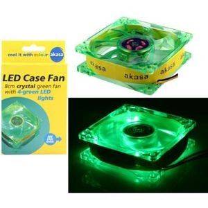 AKASA AK-170CG-4GNS 80MM CRYSTAL GREEN FAN WITH 4 GREEN LEDS