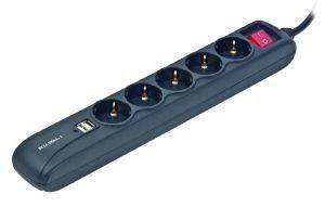 ENERGENIE SPG5-U-5 POWER STRIP WITH SURGE PROTECTED USB CHARGER 1.5M BLACK