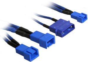 BITFENIX MOLEX TO 3X 3-PIN ADAPTER 20CM - SLEEVED BLUE/BLUE