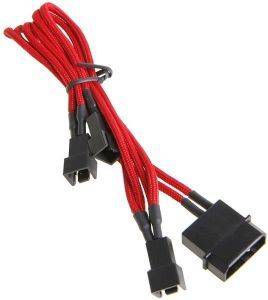 BITFENIX MOLEX TO 3X 3-PIN ADAPTER 20CM - SLEEVED RED/BLACK