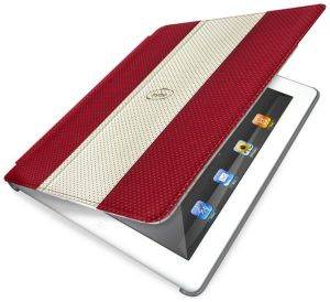 PURO BOOKLET COVER IPAD 2/NEW IPAD \'\'GOLF\'\' RED/BEIGE CROWN GOLD LOGO