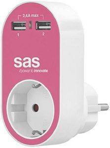 SAS 100-15-128 POWER ADAPTER WITH 1X SCHUKO AND 2X USB PINK