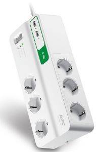 APC PM6U-GR ESSENTIAL SURGEARREST 6 OUTLETS WITH 5V 2.4A 2 PORT USB CHARGER 230V WHITE  