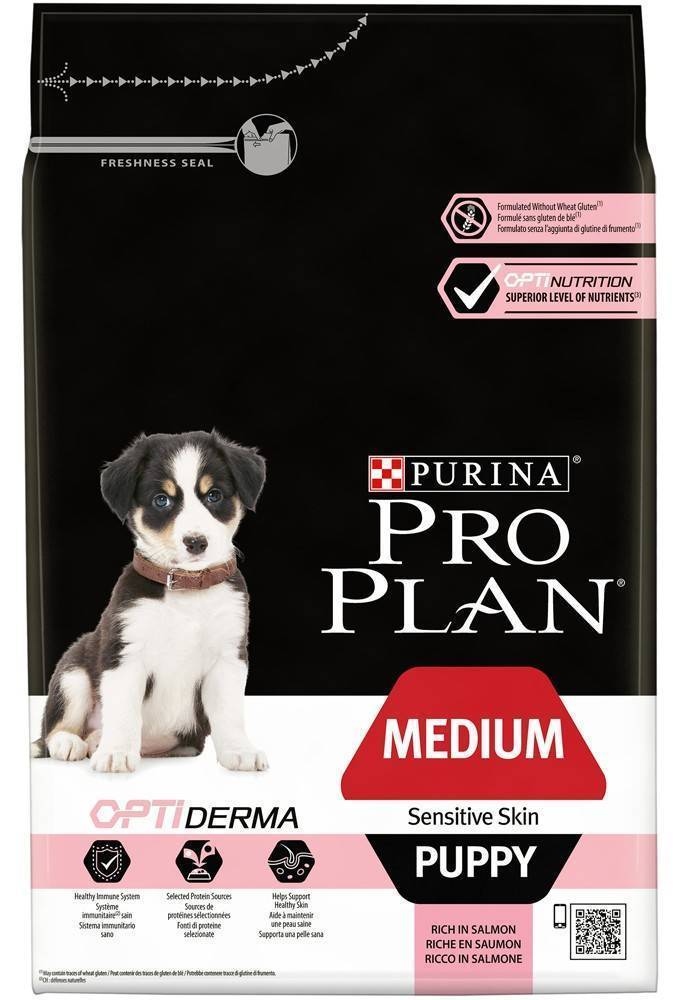ΞΗΡΗ ΤΡΟΦΗ ΓΙΑ ΣΚΥΛΟΥΣ PURINA PRO PLAN DOG MEDIUM PUPPY SENSITIVE SKIN WITH OPTIDERMA ΣΟΛΟΜΟΣ 3KG