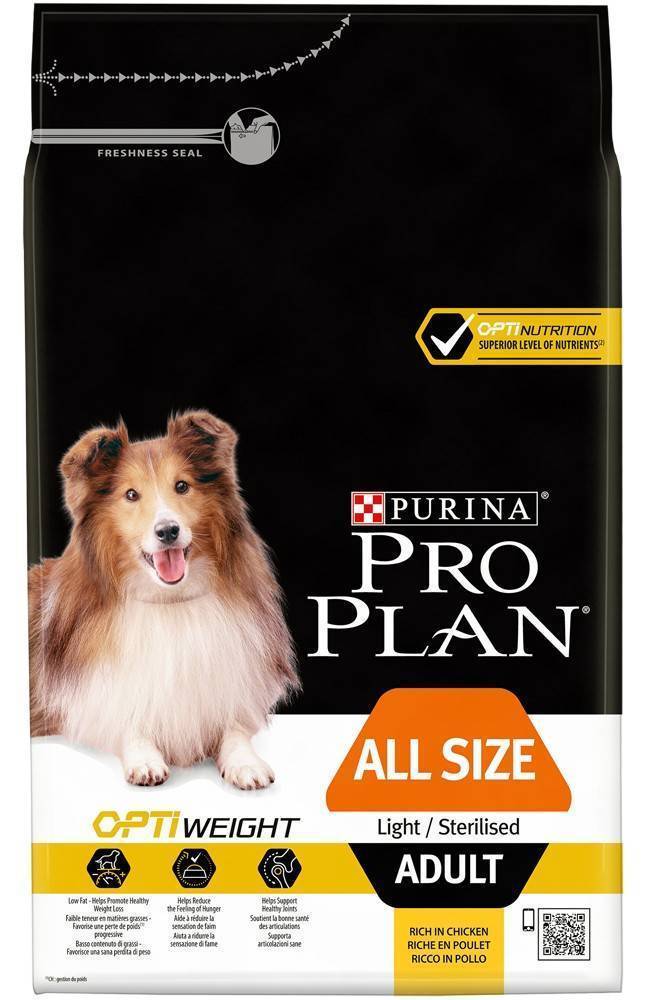 ΤΡΟΦΗ PURINA PRO PLAN DOG ALL SIZES ADULT LIGHT OR STERILISED WITH OPTIWEIGHT ΚΟΤΟΠΟΥΛΟ 3KG PROPLAN
