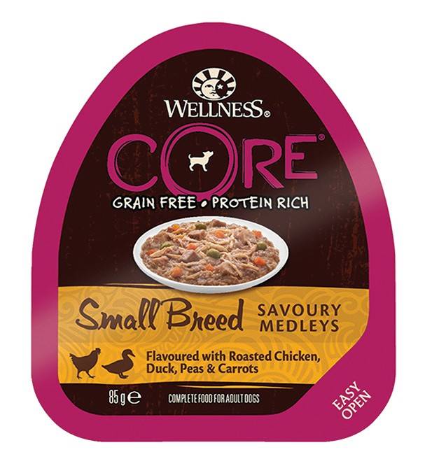 CORE ΚΟΝΣΕΡΒΑ ΣΚΥΛΟΥ WELLNESS CORE SMALL BREED SAVOURY MEDLEYS ΚΟΤΟΠΟΥΛΟ, ΠΑΠΙΑ, ΑΡΑΚΑΣ - ΚΑΡΟΤΑ 85GR