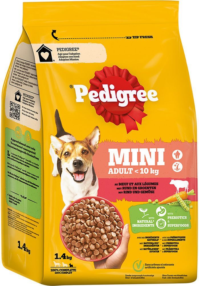 ΤΡΟΦΗ PEDIGREE ADULT MINI ΜΕ ΒΟΔΙΝΟ-ΛΑΧΑΝΙΚΑ - ΡΥΖΙ 1.4KG PEDIGREE