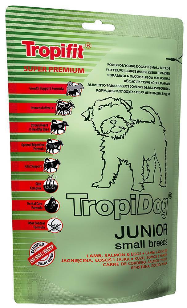 TROPIDOG ΤΡΟΦΗ ΣΚΥΛΟΥ TROPIDOG SUPER PREMIUM JUNIOR SMALL BREEDS ΑΡΝΙ, ΣΟΛΩΜΟΣ - ΑΥΓΑ 400GR