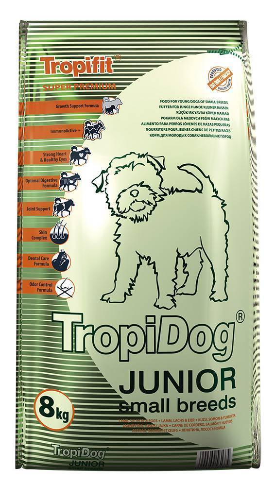 ΤΡΟΦΗ ΣΚΥΛΟΥ TROPIDOG SUPER PREMIUM JUNIOR SMALL BREEDS ΑΡΝΙ, ΣΟΛΟΜΟΣ - ΑΥΓΑ 8KG TROPIDOG