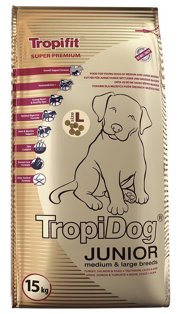 ΤΡΟΦΗ ΣΚΥΛΟΥ TROPIDOG SUPER PREMIUM JUNIOR MEDIUM - LARGE BREEDS ΓΑΛΟΠΟΥΛΑ, ΣΟΛΩΜΟΣ - ΑΥΓΑ 15KG