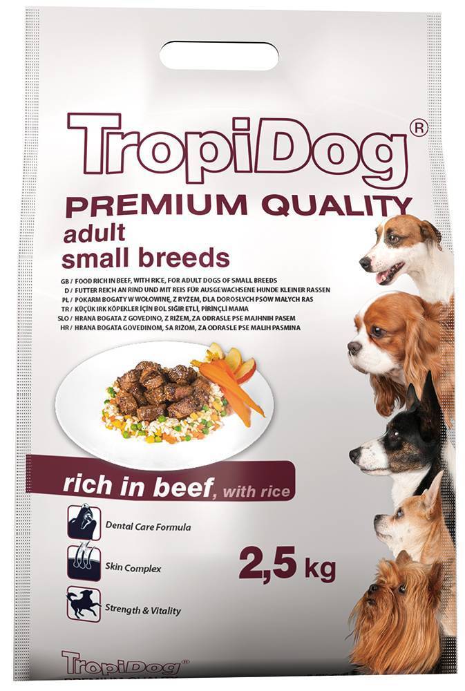 ΤΡΟΦΗ ΣΚΥΛΟΥ TROPIDOG PREMIUM ADULT SMALL BREEDS ΒΟΔΙΝΟ - ΡΥΖΙ 2.5KG TROPIDOG