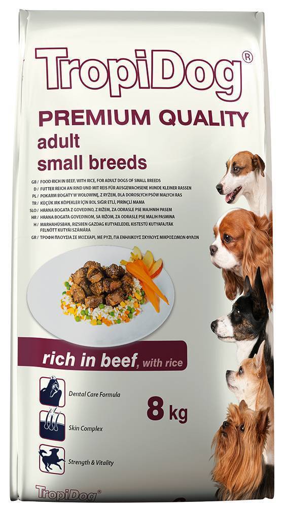 ΤΡΟΦΗ ΣΚΥΛΟΥ TROPIDOG PREMIUM ADULT SMALL BREEDS ΒΟΔΙΝΟ - ΡΥΖΙ 8KG