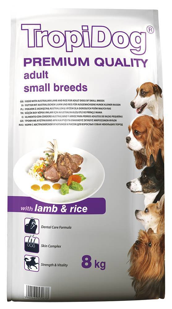 ΤΡΟΦΗ ΣΚΥΛΟΥ TROPIDOG PREMIUM ADULT SMALL BREEDS ΑΡΝΙ - ΡΥΖΙ 8KG TROPIDOG
