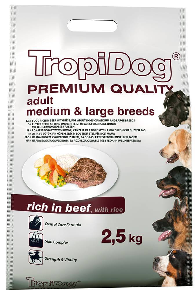 ΤΡΟΦΗ ΣΚΥΛΟΥ TROPIDOG PREMIUM ADULT MEDIUM-LARGE BREEDS ΒΟΔΙΝΟ - ΡΥΖΙ 2.5KG