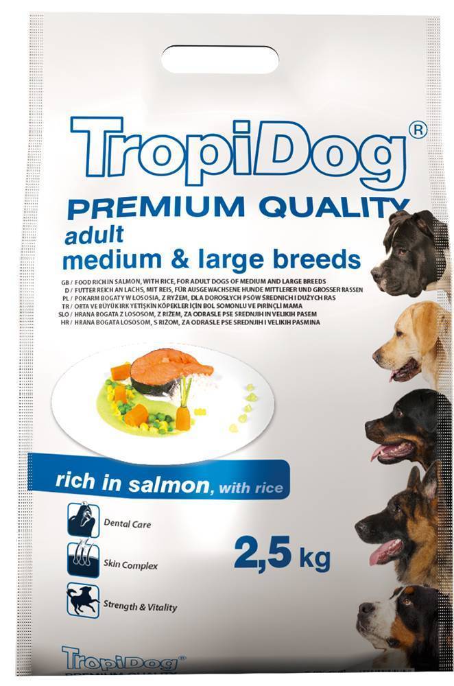 TROPIDOG ΤΡΟΦΗ ΣΚΥΛΟΥ TROPIDOG PREMIUM ADULT MEDIUM-LARGE BREEDS ΣΟΛΟΜΟΣ - ΡΥΖΙ 2.5KG