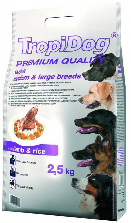 TROPIDOG ΤΡΟΦΗ ΣΚΥΛΟΥ TROPIDOG PREMIUM ADULT MEDIUM-LARGE BREEDS ΑΡΝΙ - ΡΥΖΙ 2.5KG