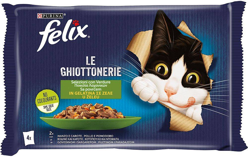 ΦΑΚΕΛΑΚΙΑ ΓΑΤΑΣ FELIX AGAIL ΜΕ ΒΟΔΙΝΟ ΜΕ KΑΡΟΤΑ ΚΑΙ ΚΟΤΟΠΟΥΛΟ ΜΕ ΝΤΟΜΑΤΑ 4X85GR FELIX
