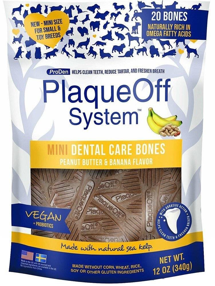 PLAQUE OFF PRODEN PLAQUEOFF MINI DENTAL BONES ΜΕ ΦΥΣΤΙΚΟΒΟΥΤΥΡΟ - ΜΠΑΝΑΝΑ 340GR