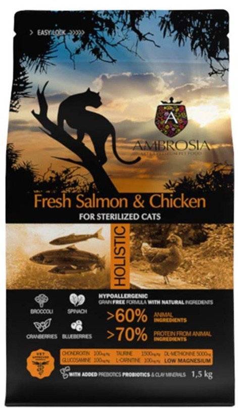 AMBROSIA ΤΡΟΦΗ AMBROSIA GRAIN FREE ADULT STERILIZED ΣΟΛΟΜΟΣ - ΚΟΤΟΠΟΥΛΟ 5KG