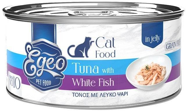 ΚΟΝΣΕΡΒΑ ΓΑΤΑΣ EGEO ΤΟΝΟΣ ΜΕ ΛΕΥΚΟ ΨΑΡΙ ΣΕ ΖΕΛΕ 85GR EGEO