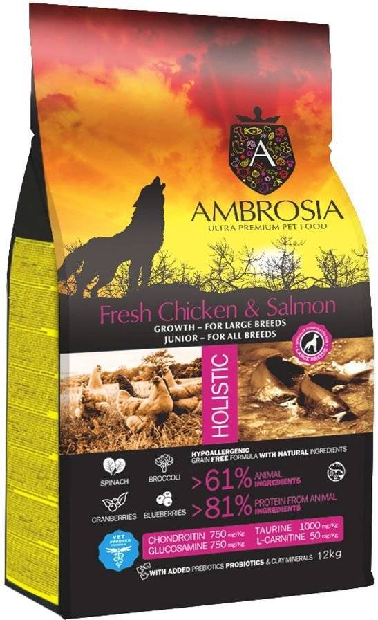 ΤΡΟΦΗ ΣΚΥΛΟΥ AMBROSIA GRAIN FREE PUPPY LARGE BREED ΚΟΤΟΠΟΥΛΟ - ΣΟΛΟΜΟΣ 12KG