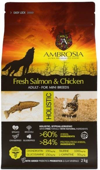 ΤΡΟΦΗ ΣΚΥΛΟΥ AMBROSIA GRAIN FREE ADULT MINI ΚΟΤΟΠΟΥΛΟ - ΣΟΛΟΜΟΣ 2KG AMBROSIA