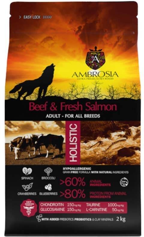ΤΡΟΦΗ ΣΚΥΛΟΥ AMBROSIA GRAIN FREE ADULT ΒΟΔΙΝΟ - ΦΡΕΣΚΟΣ ΣΟΛΟΜΟΣ 2KG