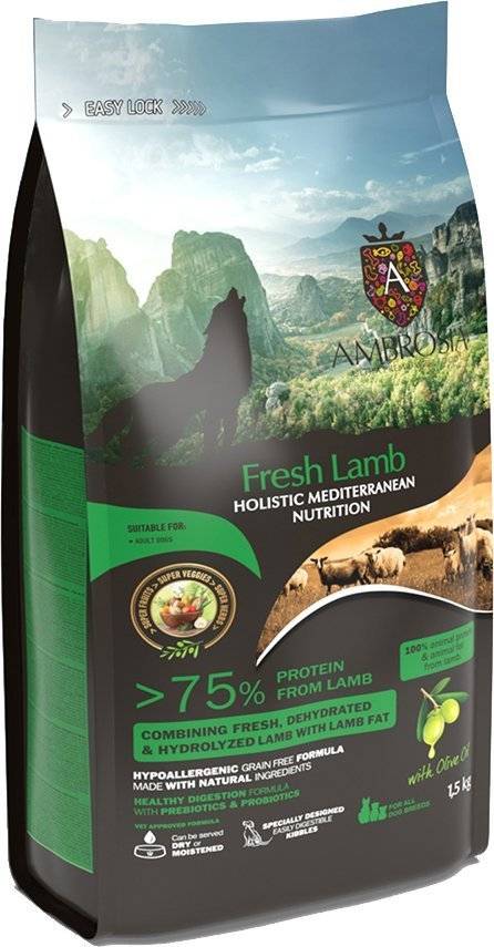 AMBROSIA ΤΡΟΦΗ ΣΚΥΛΟΥ AMBROSIA MEDITERRANEAN DIET GRAIN FREE ADULT ΦΡΕΣΚΟ ΑΡΝΙ 1.5KG