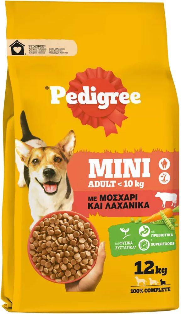ΤΡΟΦΗ ΣΚΥΛΟΥ PEDIGREE ADULT MINI ΜΕ ΜΟΣΧΑΡΙ ΚΑΙ ΛΑΧΑΝΙΚΑ 12KG