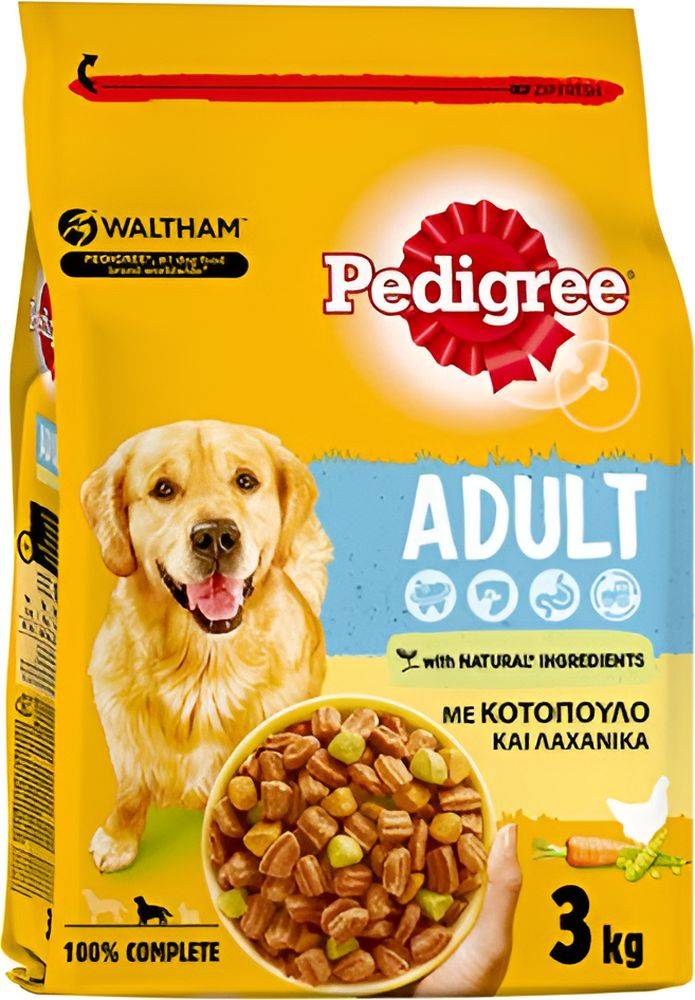 ΤΡΟΦΗ ΣΚΥΛΟΥ PEDIGREE ADULT ΜΕ ΠΟΥΛΕΡΙΚΑ ΚΑΙ ΛΑΧΑΝΙΚΑ 3KG