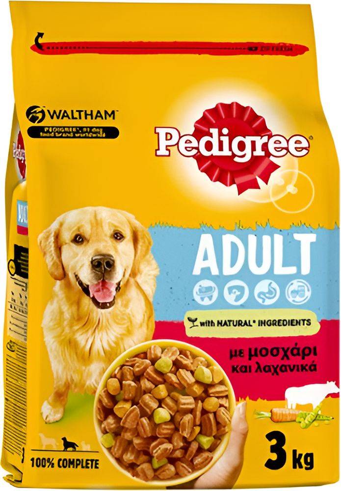 ΤΡΟΦΗ ΣΚΥΛΟΥ PEDIGREE ADULT ΜΕ ΜΟΣΧΑΡΙ ΚΑΙ ΛΑΧΑΝΙΚΑ 3KG
