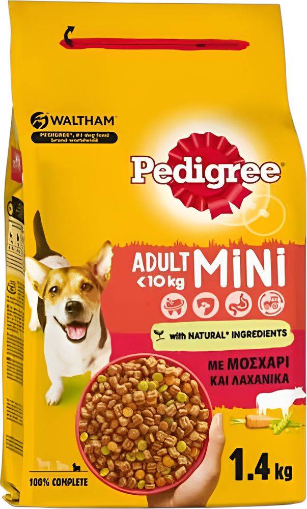 ΤΡΟΦΗ ΣΚΥΛΟΥ PEDIGREE ADULT MINI ΜΕ ΜΟΣΧΑΡΙ ΚΑΙ ΛΑΧΑΝΙΚΑ 1,4KG