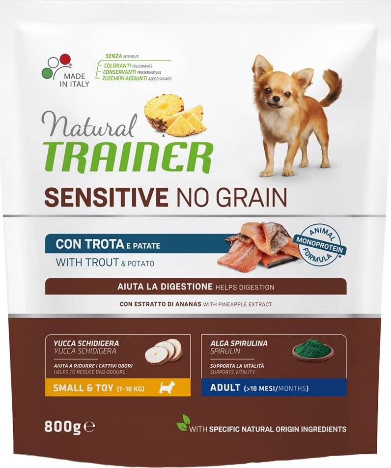 ΤΡΟΦΗ ΣΚΥΛΟΥ TRAINER SENSITIVE NO GRAIN ADULT MINI ΠΕΣΤΡΟΦΑ (800GR)