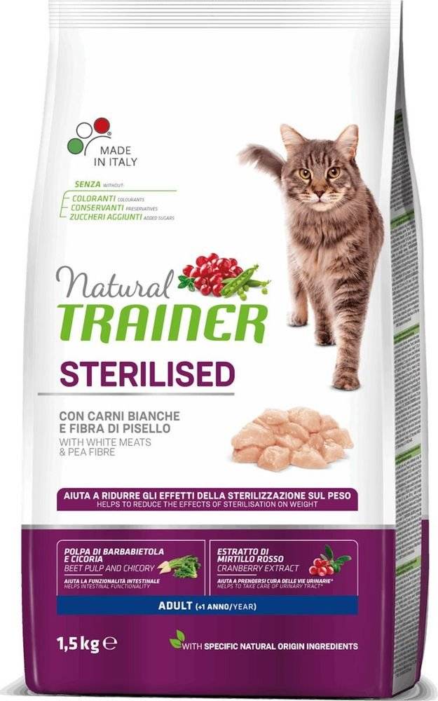 ΤΡΟΦΗ ΓΑΤΑΣ TRAINER NATURAL CAT ADULT STERILISED ΛΕΥΚΑ ΚΡΕΑΤΑ (1,5KG)