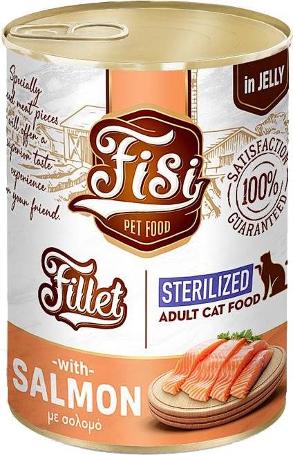 ΚΟΝΣΕΡΒΑ ΓΑΤΑΣ FISI STERILIZED ΣΟΛΩΜΟ ΣΕ ΖΕΛΕ (400GR)