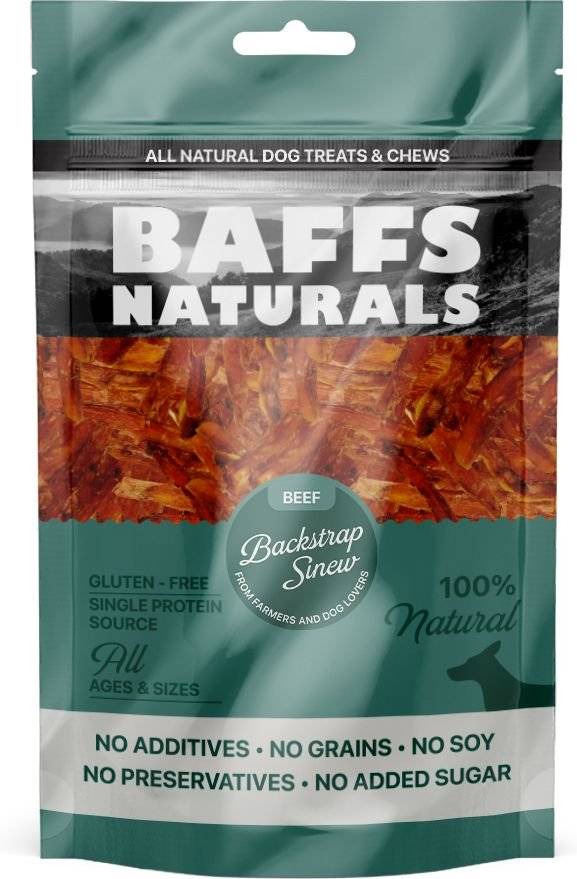 BAFFS NATURALS ΣΝΑΚ BAFFS NATURALS BACKSTRAP SINEW ΜΟΣΧΑΡΙ (100GR)