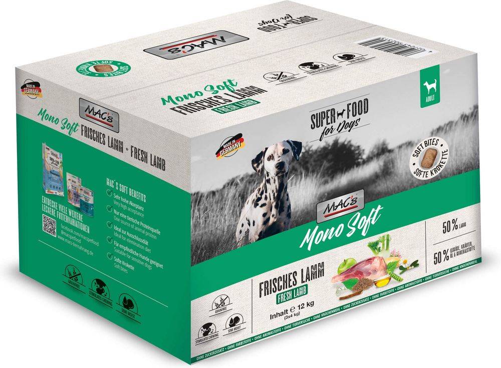 ΤΡΟΦΗ ΣΚΥΛΟΥ MACS DOG MONO GRAIN FREE SOFT ADULT ΑΡΝΙ (12KG /3Χ4KG)