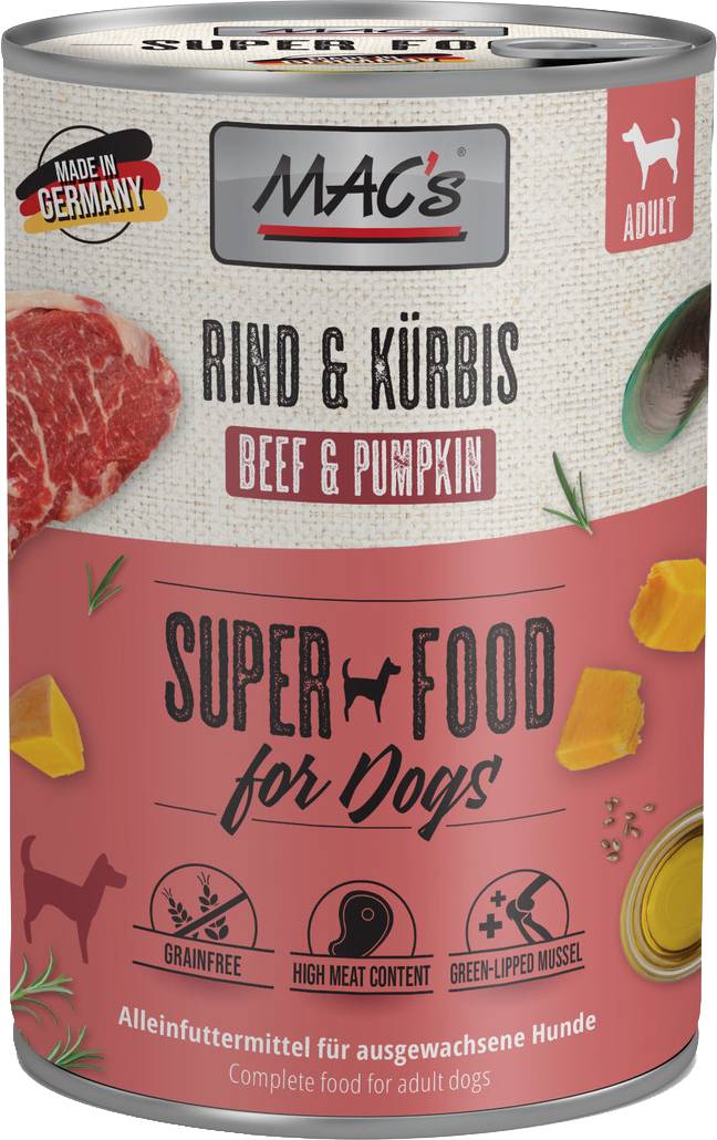 ΚΟΝΣΕΡΒΑ ΣΚΥΛΟΥ MACS ΒΟΔΙΝΟ ΚΟΛΟΚΥΘΑ GRAIN FREE (400GR)