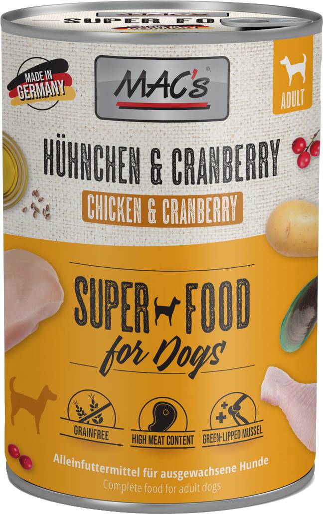 ΚΟΝΣΕΡΒΑ ΣΚΥΛΟΥ MACS ΚΟΤΟΠΟΥΛΟ - ΚΡΑΝΜΠΕΡΙ GRAIN FREE (400GR) MACS