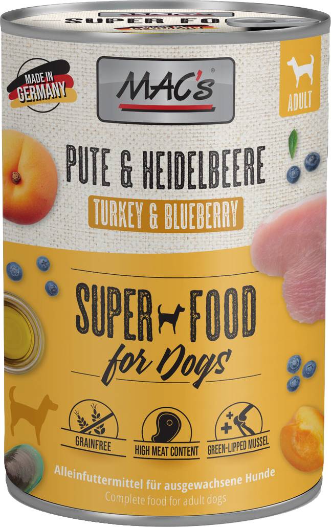 ΚΟΝΣΕΡΒΑ ΣΚΥΛΟΥ MACS GRAIN FREE ΓΑΛΟΠΟΥΛΑ - ΜΥΡΤΙΛΑ (800GR)