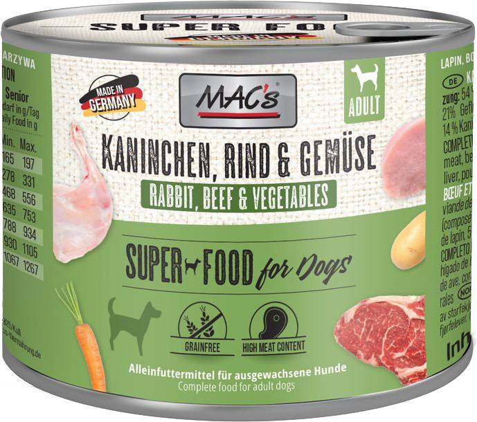 ΚΟΝΣΕΡΒΑ ΣΚΥΛΟΥ MACS GRAIN FREE ΜΕ ΚΟΥΝΕΛΙ ΒΟΔΙΝΟ - ΛΑΧΑΝΙΚΑ (200GR) MACS